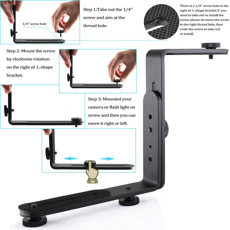EXMAXÂ® Metal Aluminum Alloy L-Shape Camera Flash Bracket Flashlight Camera Holder Mount Quick Flip DSLR SLR - Image 3